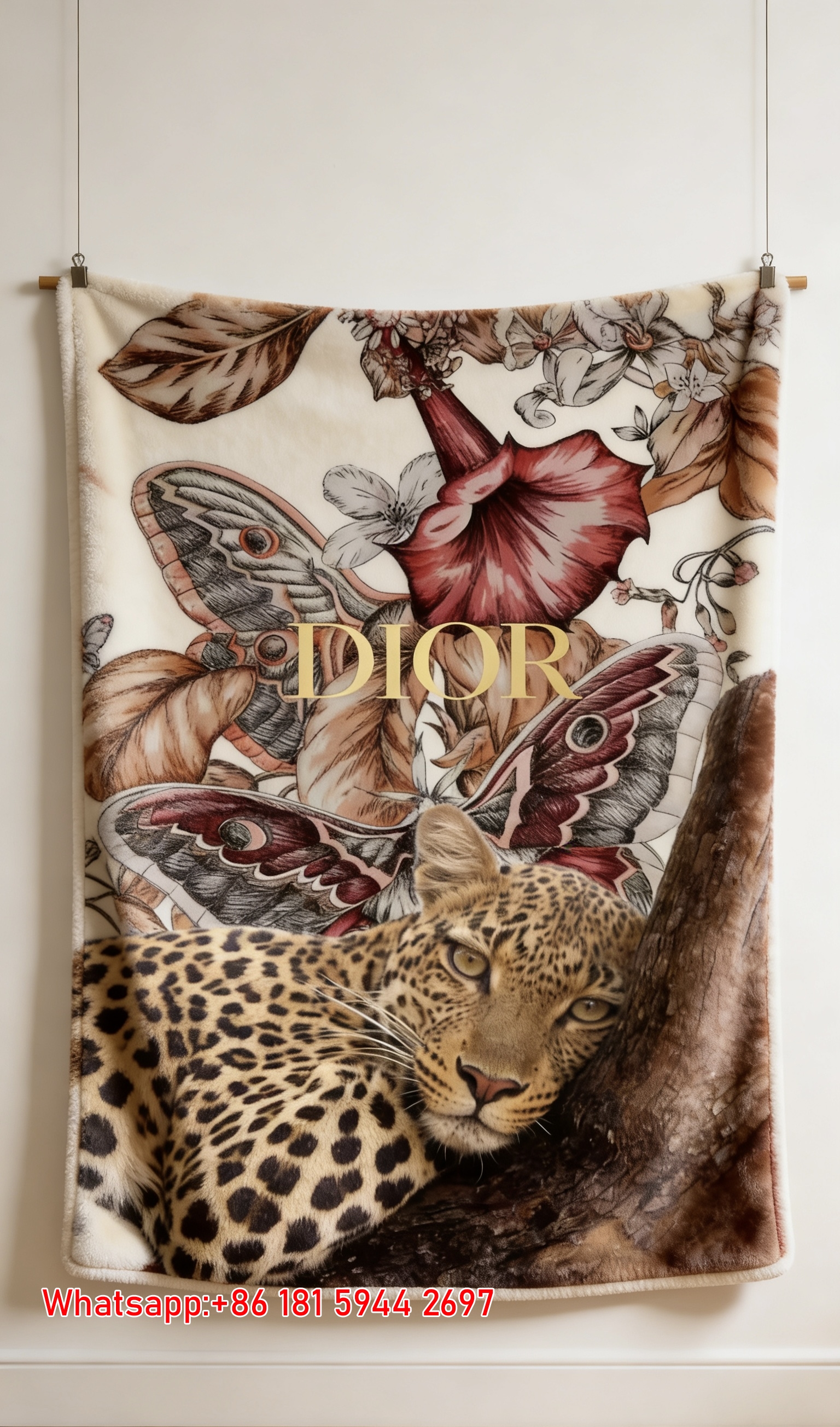 Dior Leopard Moth Floral Flannel Sofa Blanket D312
